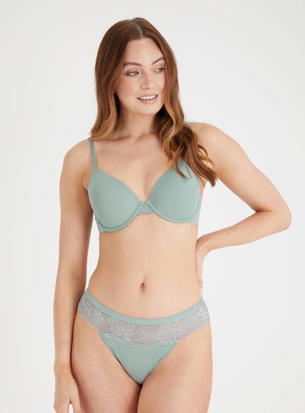 Sage Green Lace Detail High Leg Knickers 24